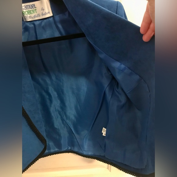 Samuel Robert By Peter Hatsi Androu Blue Suede Black Edging Blazer Size 6 - Picture 5 of 9